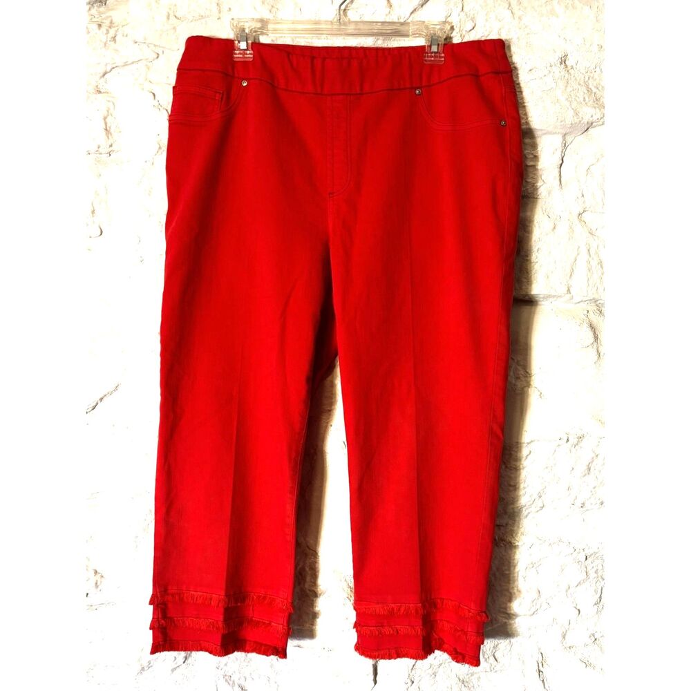 Chico's Pull-on Capri Triple Fray Hem Poppy Stretch Twill Coastal Cottagecore 14